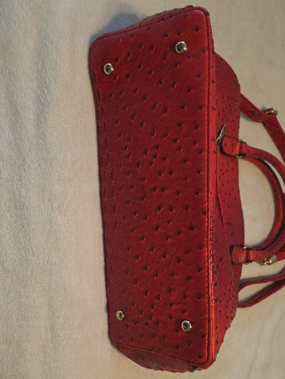 Red Croc-Embossed Dome Satchel Handbag